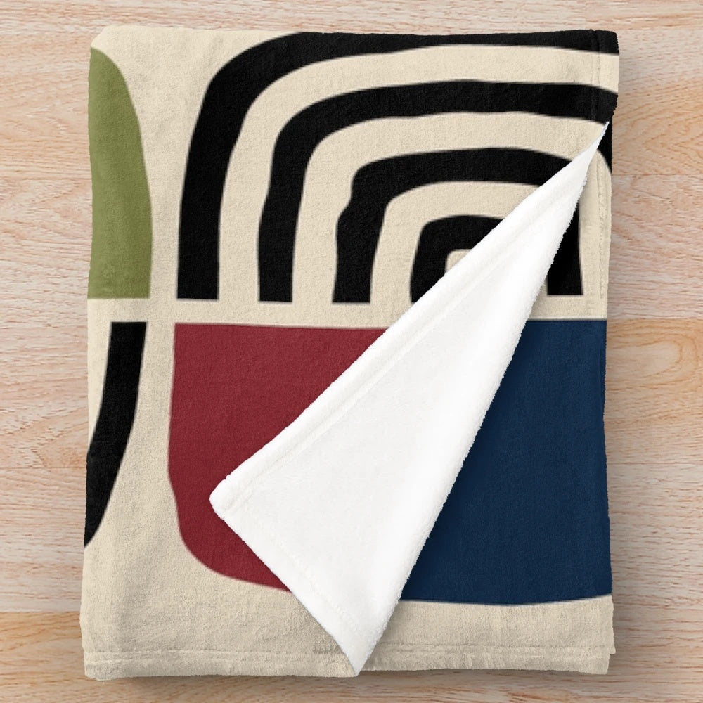 Mid-Century Modern Inspired Plush Blanket with Geometric Pattern