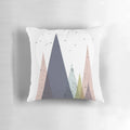 Colorful mid-century inspired pillow with a scandinavian mountain landscape design