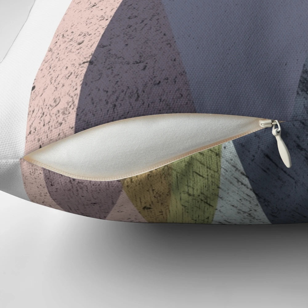 Colorful mid-century inspired pillow with a scandinavian mountain landscape design