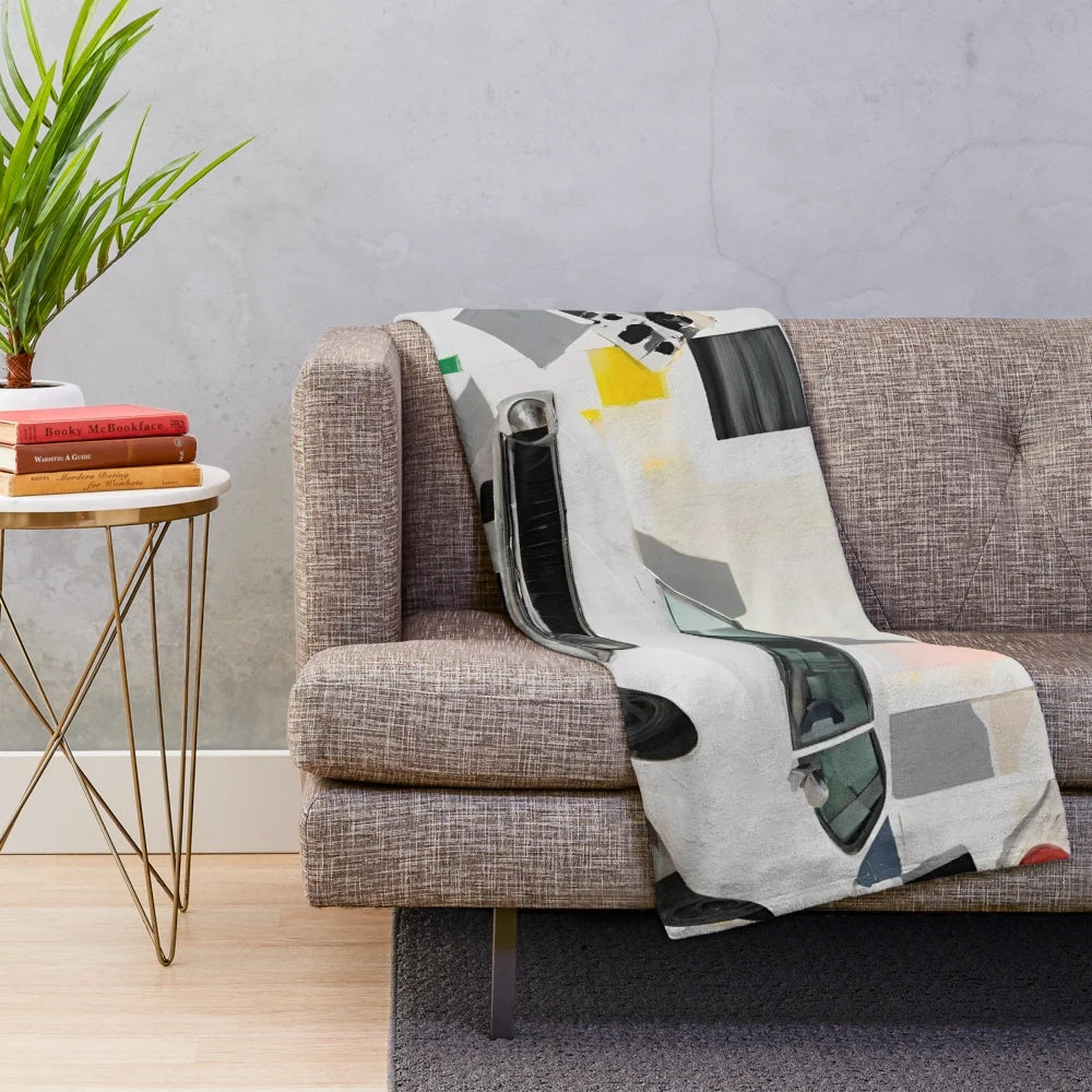Plush blanket featuring a minimalist acrylic painting of a classic car