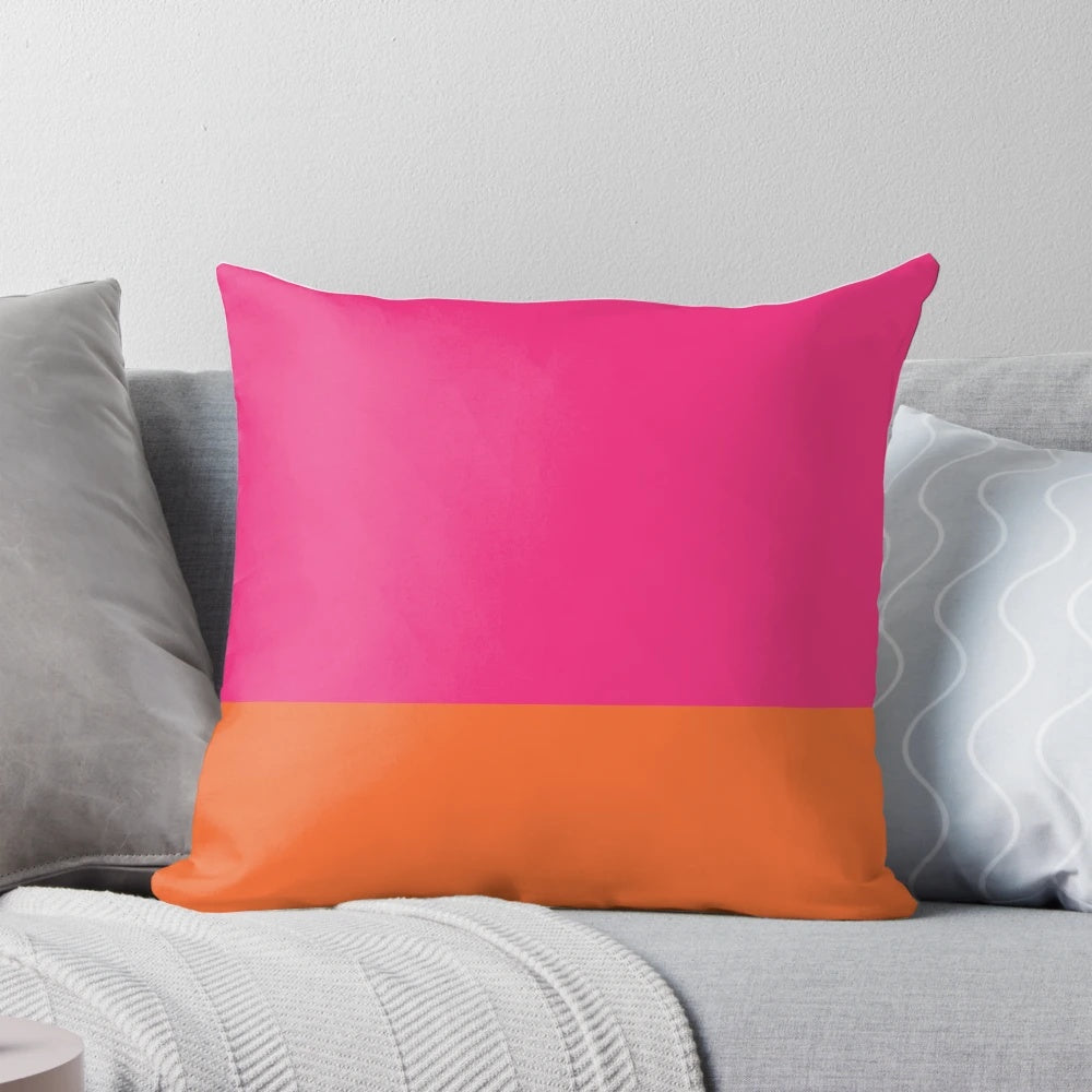 Bright hot pink and orange modern abstract color block decorative throw pillow