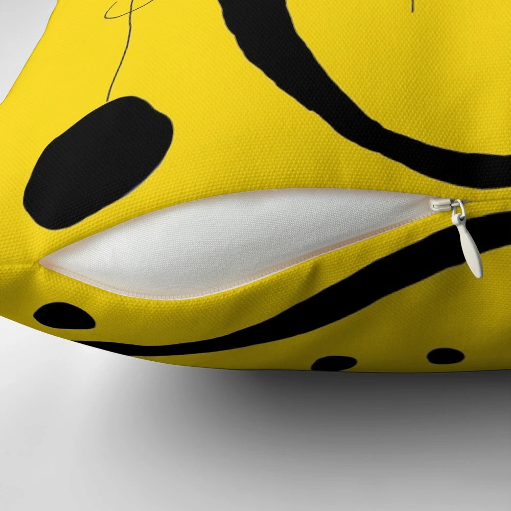 Colorful abstract geometric throw pillow design inspired by the artwork of famous surrealist artist Joan Miro