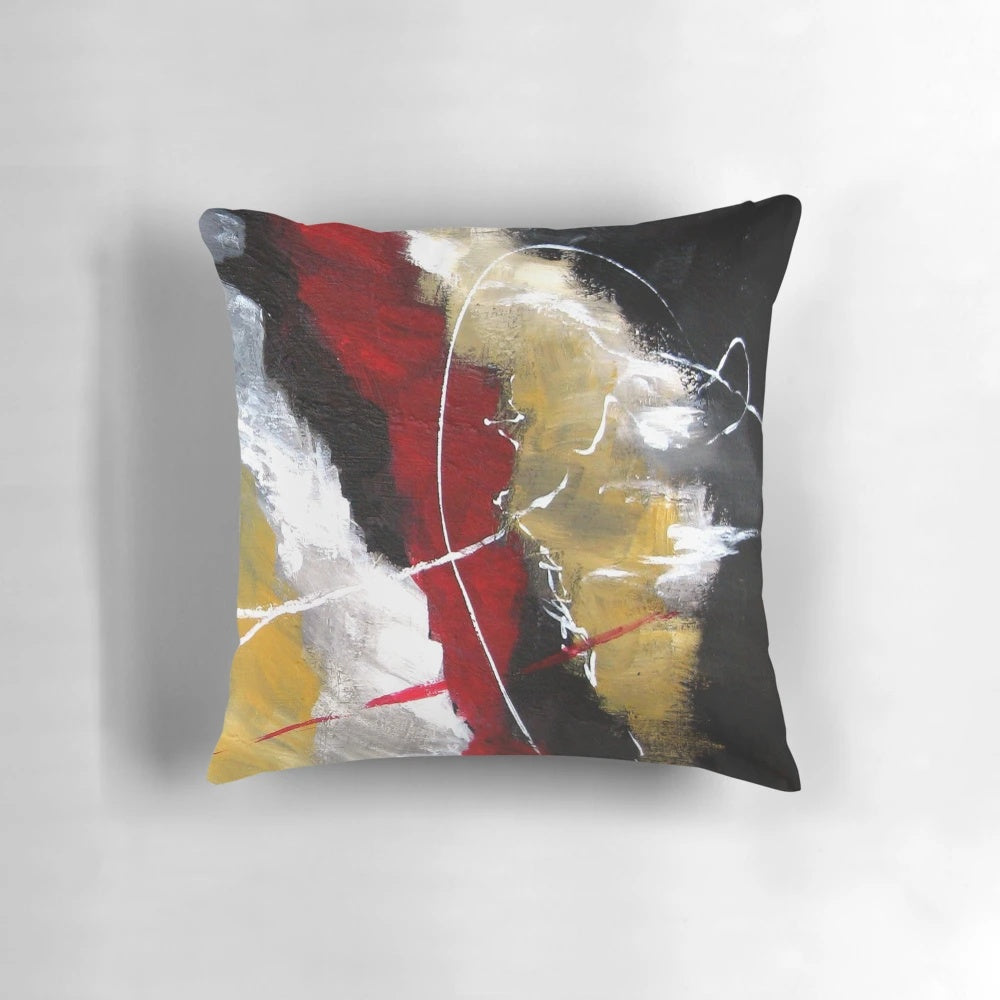 Red, yellow, and grey modern abstract art decorative throw pillow