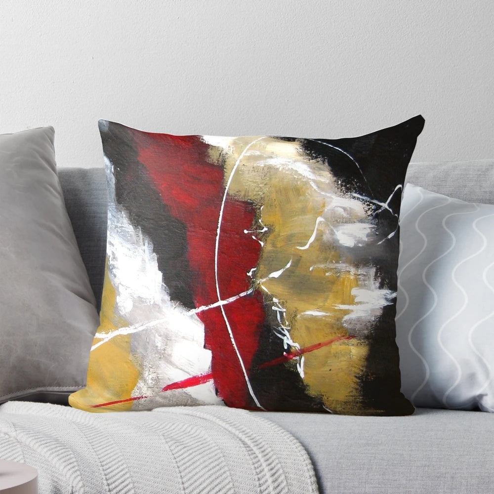 Red, yellow, and grey modern abstract art decorative throw pillow