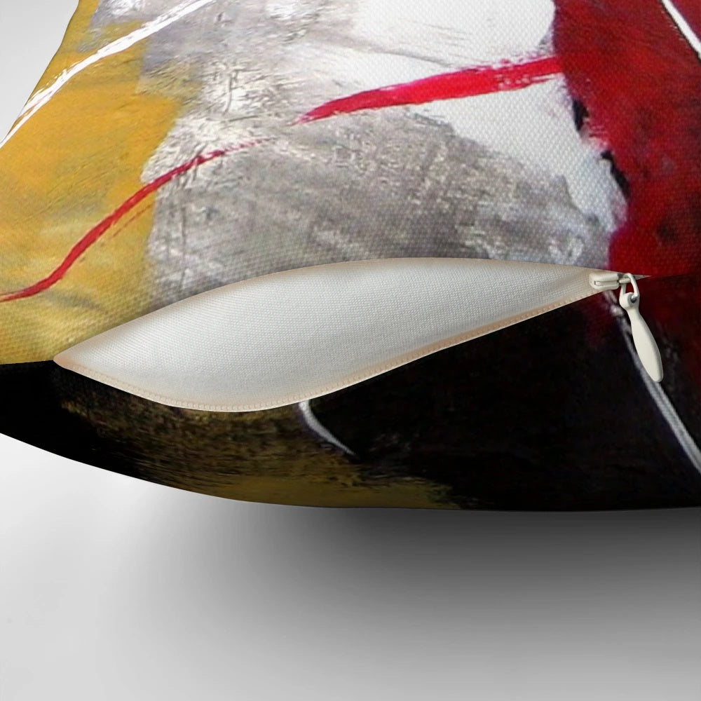Red, yellow, and grey modern abstract art decorative throw pillow