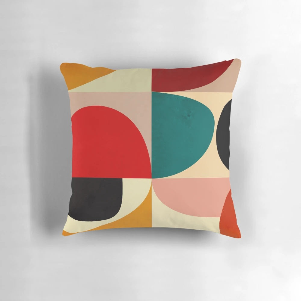Colorful abstract geometric mid-century modern throw pillow with bold colors and shapes