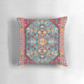 Colorful bohemian-style pillow with intricate Moroccan-inspired patterns and textures