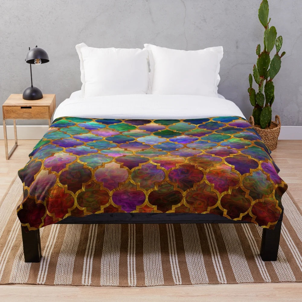 Colorful moroccan mosaic pattern plush blanket