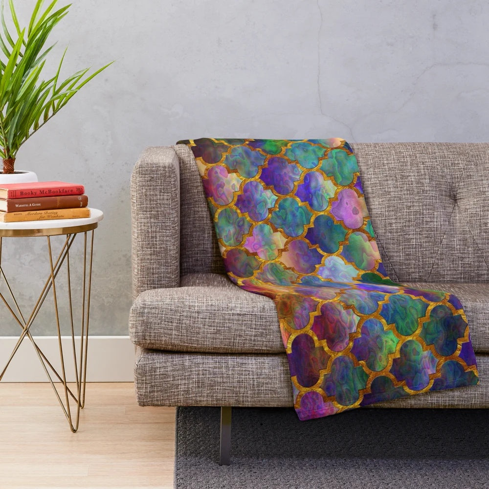 Colorful moroccan mosaic pattern plush blanket