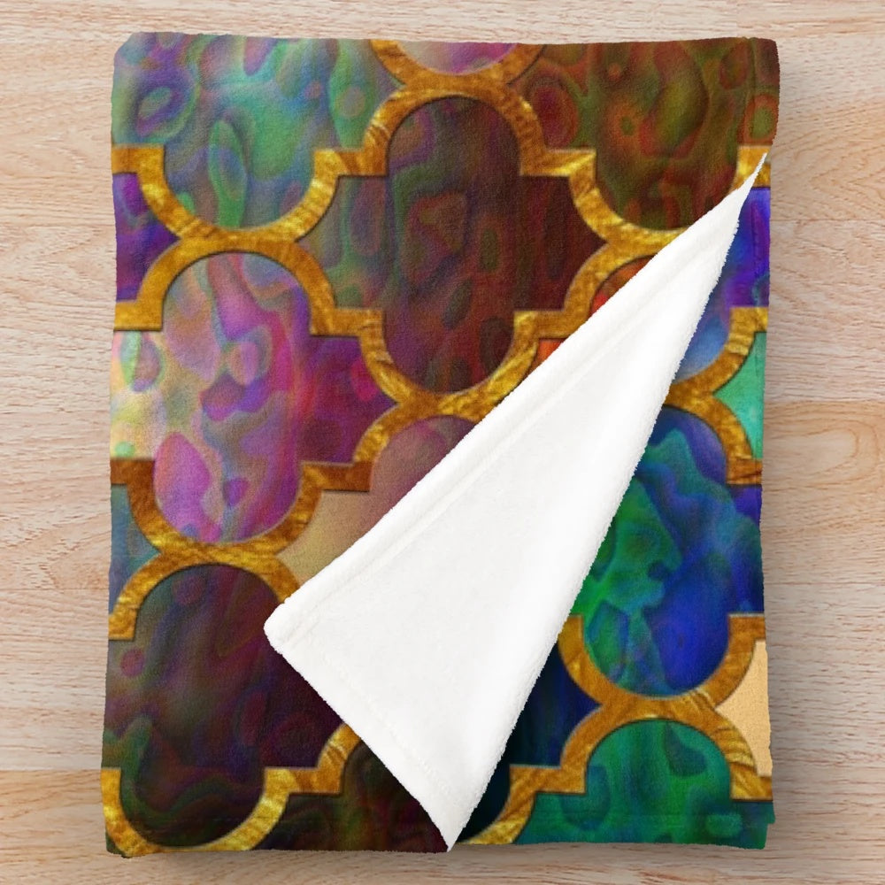 Colorful moroccan mosaic pattern plush blanket