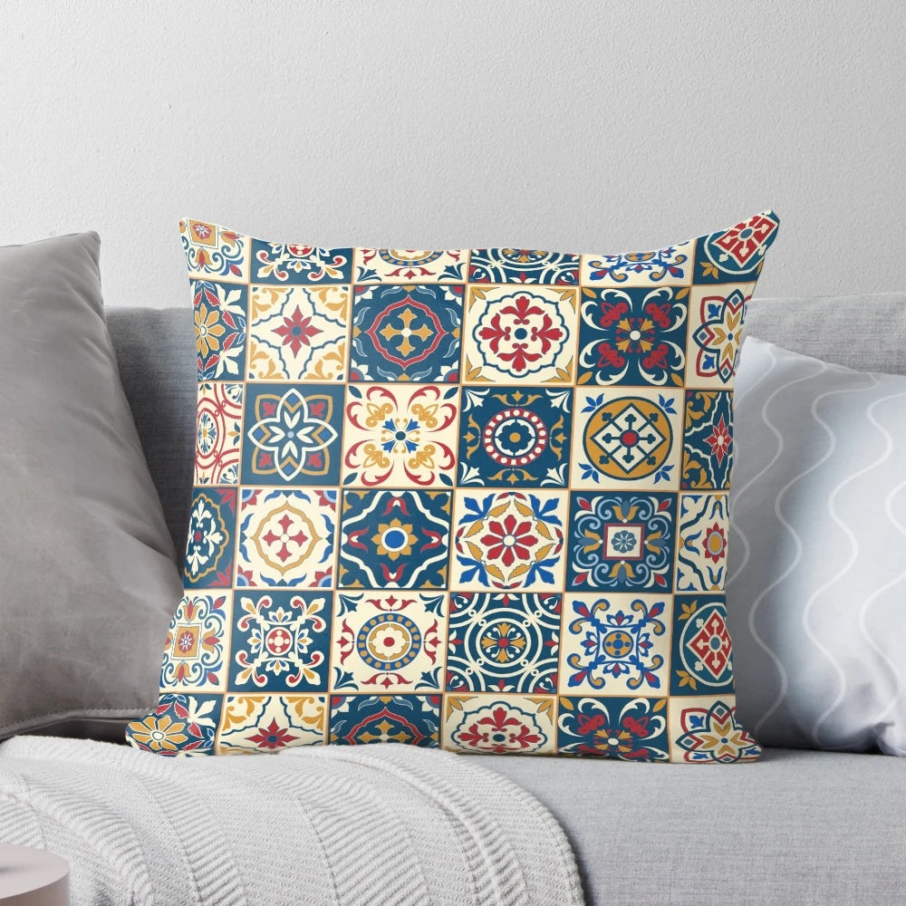 Colorful Moroccan tiles pattern decorative throw pillow
