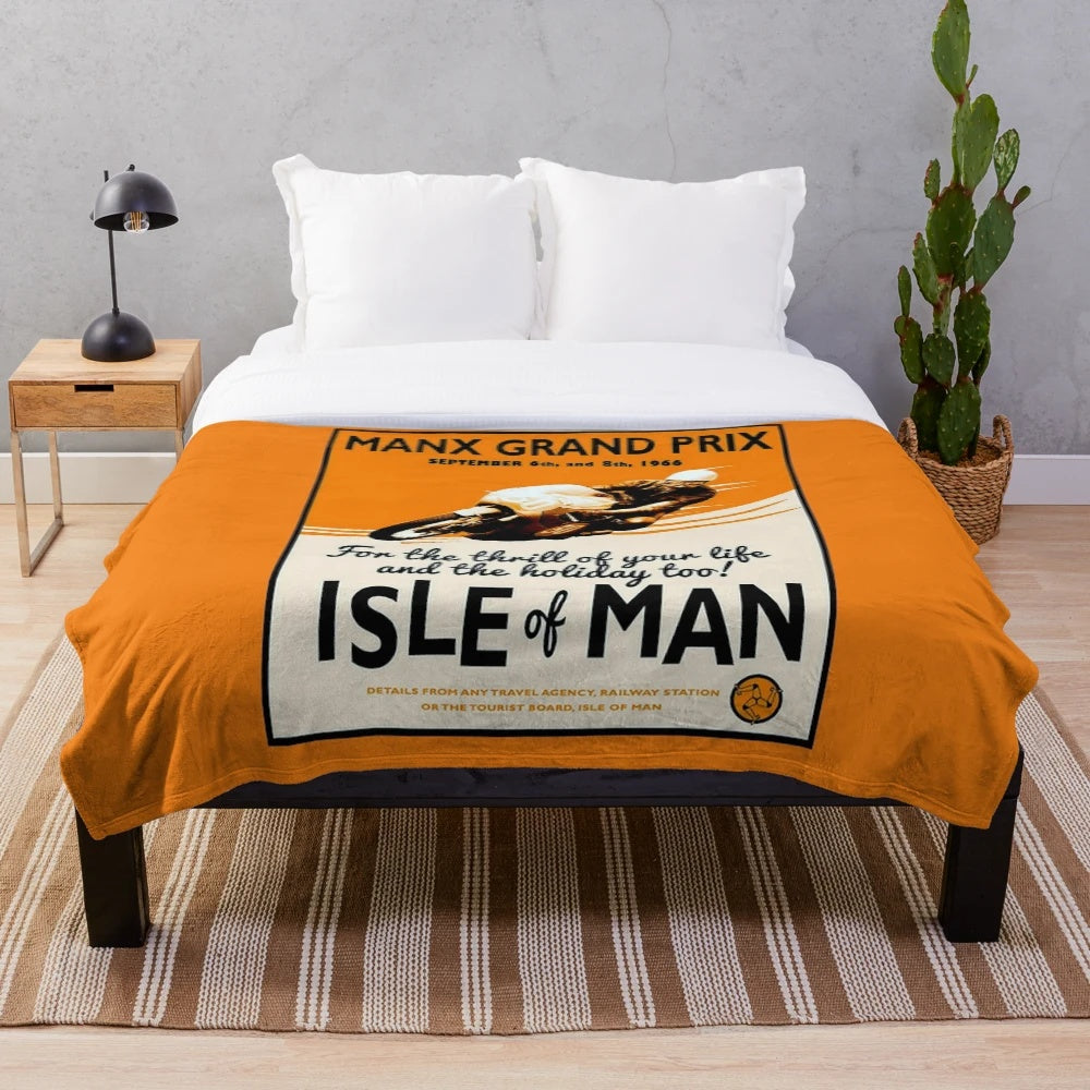 Manx Grand Prix motorcycle racing-themed plush blanket