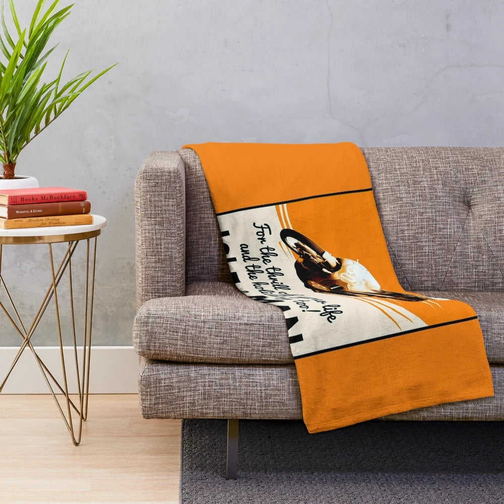 Manx Grand Prix motorcycle racing-themed plush blanket