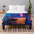 Vibrant pink and violet plush blanket with retro movie theater design