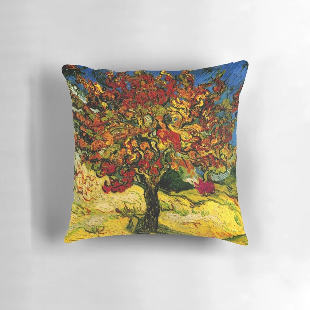 Vibrant print of Van Gogh's Mulberry Tree painting, featuring a colorful landscape with a central tree.