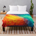 Vibrant multi-color cubist painting inspired plush blanket with geometric patterns and abstract designs