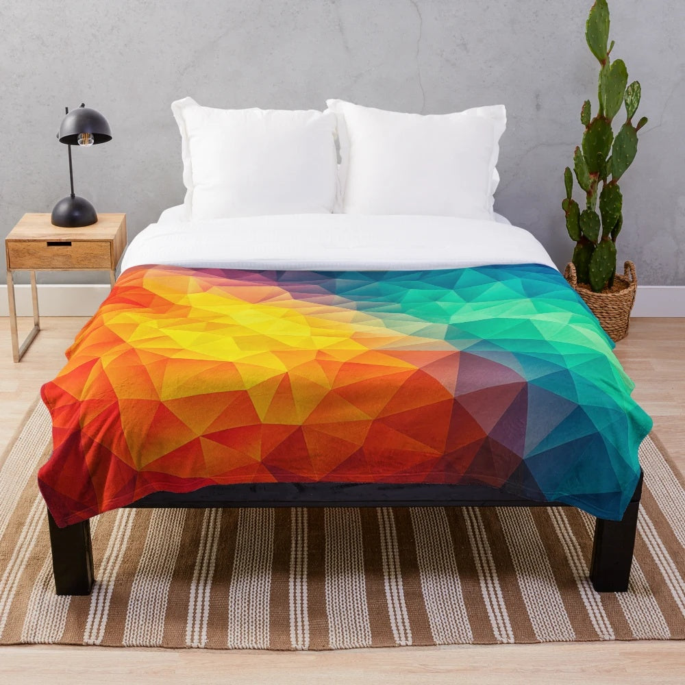 Vibrant multi-color cubist painting inspired plush blanket with geometric patterns and abstract designs