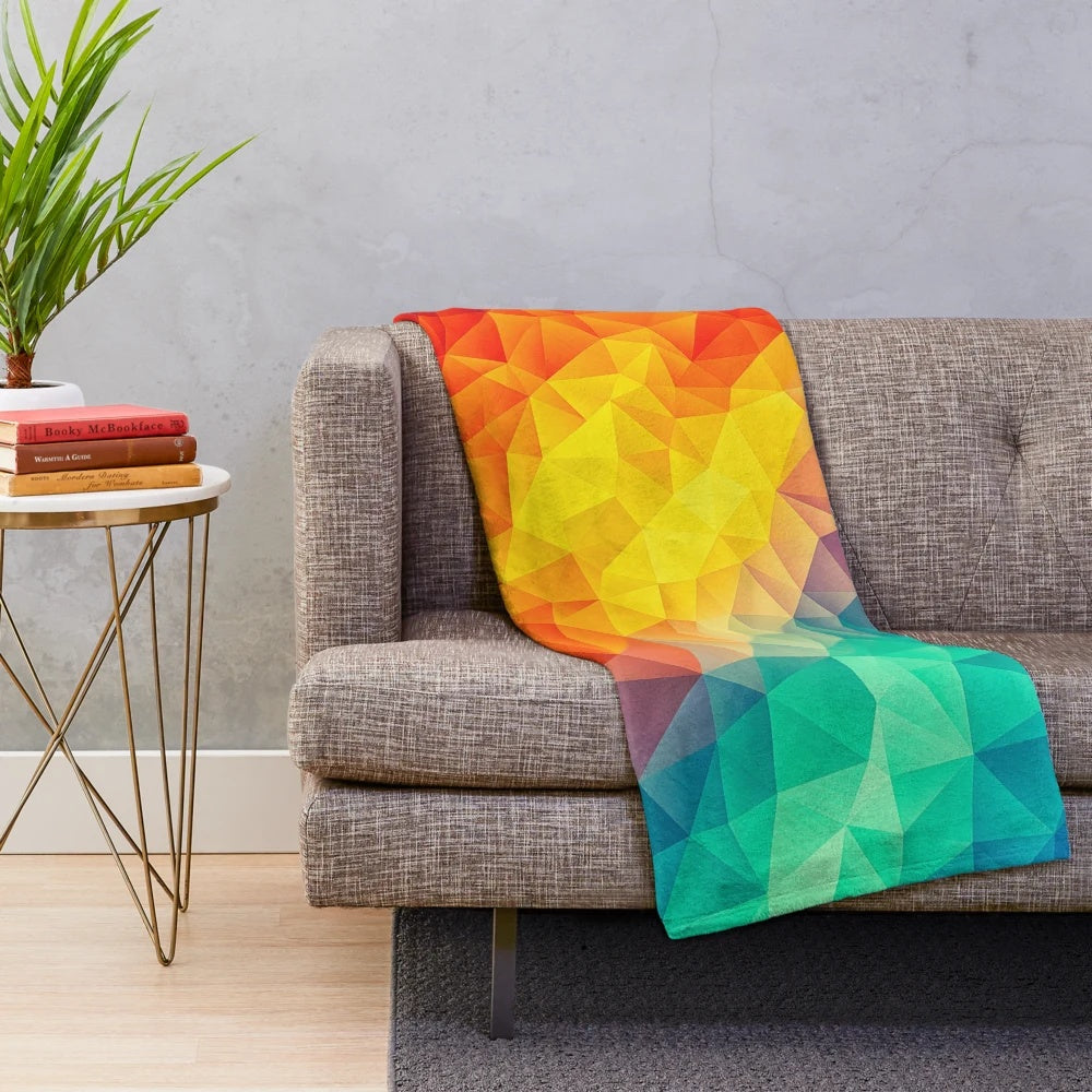 Vibrant multi-color cubist painting inspired plush blanket with geometric patterns and abstract designs