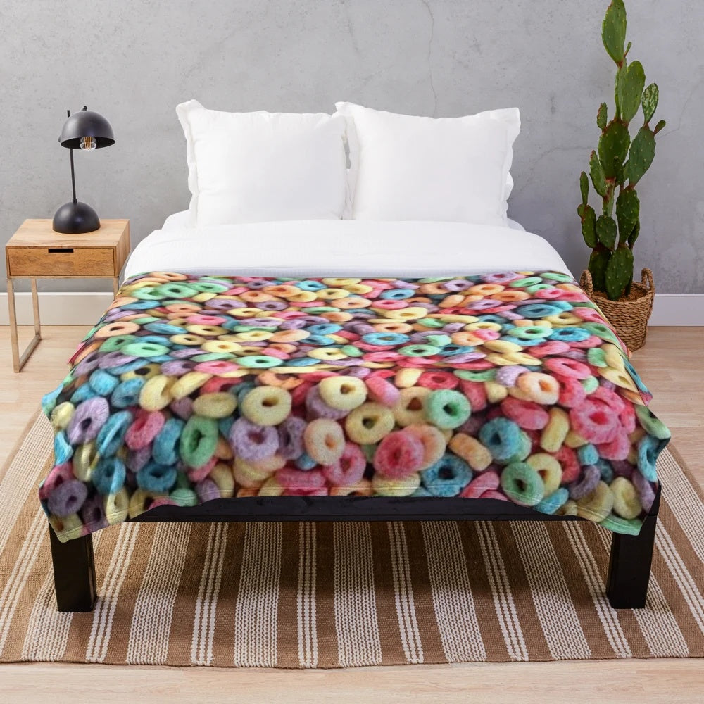 Colorful Plush Blanket with Fruit Loops Cereal Inspired Design