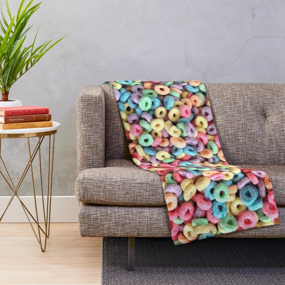 Colorful Plush Blanket with Fruit Loops Cereal Inspired Design