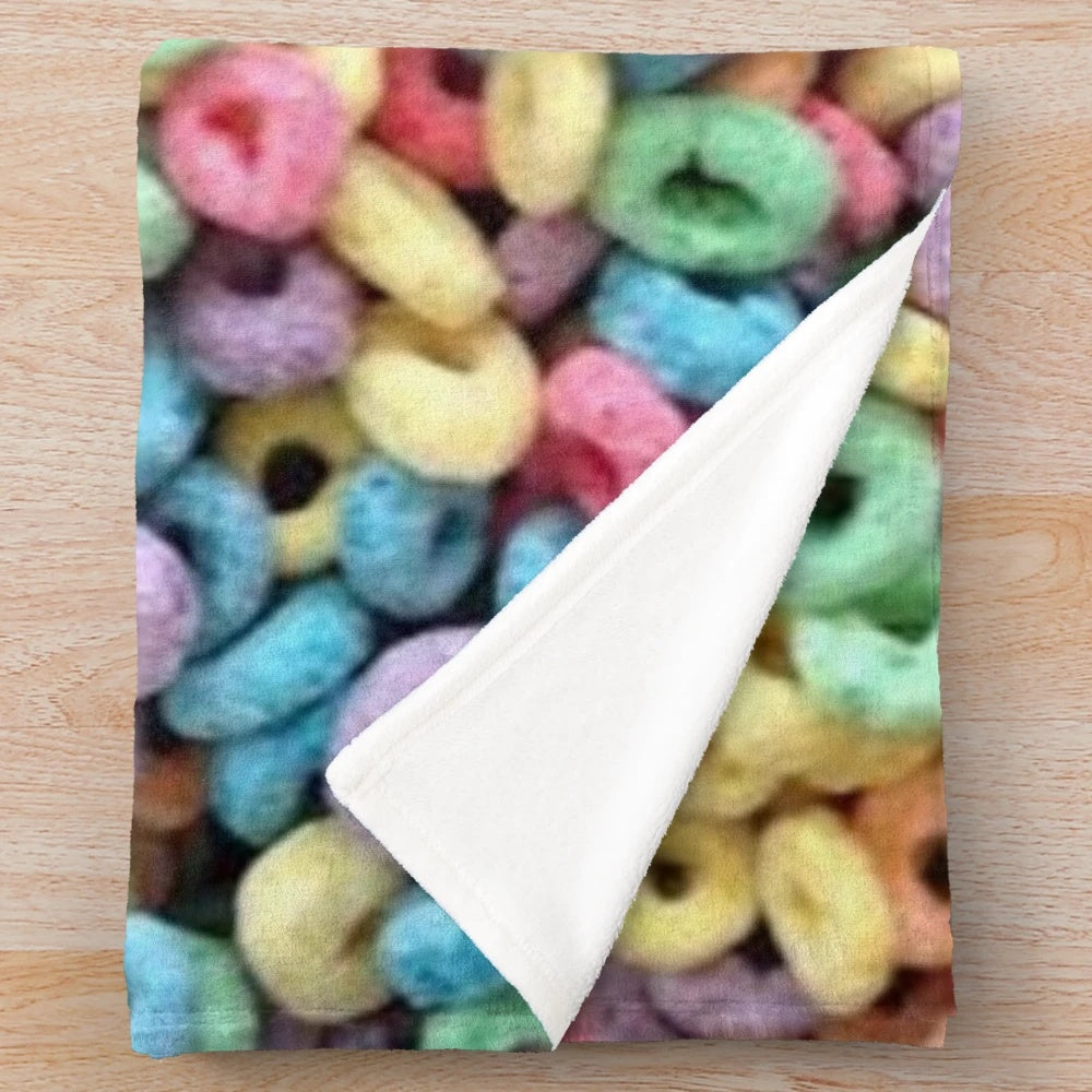 Colorful Plush Blanket with Fruit Loops Cereal Inspired Design