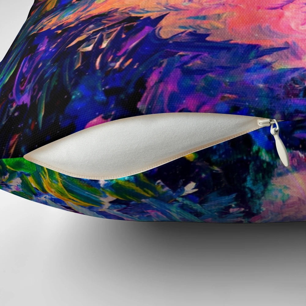 Vibrant multicolor abstract painting of a whimsical fantasy forest landscape with bold colors and a dreamlike quality.