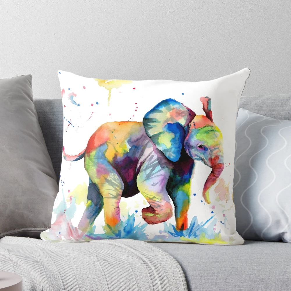Colorful abstract elephant design decorative pillow