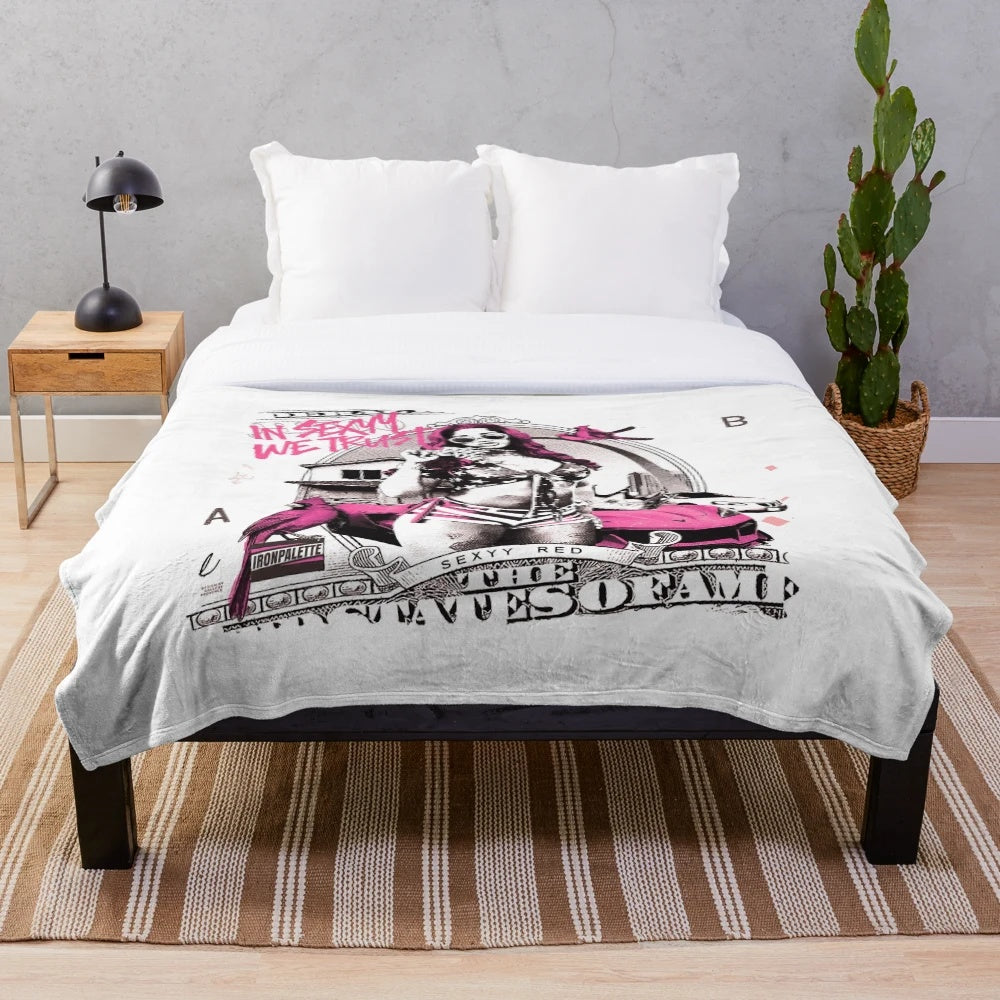 Vibrant plush blanket with hip hop inspired graphics and bold typography