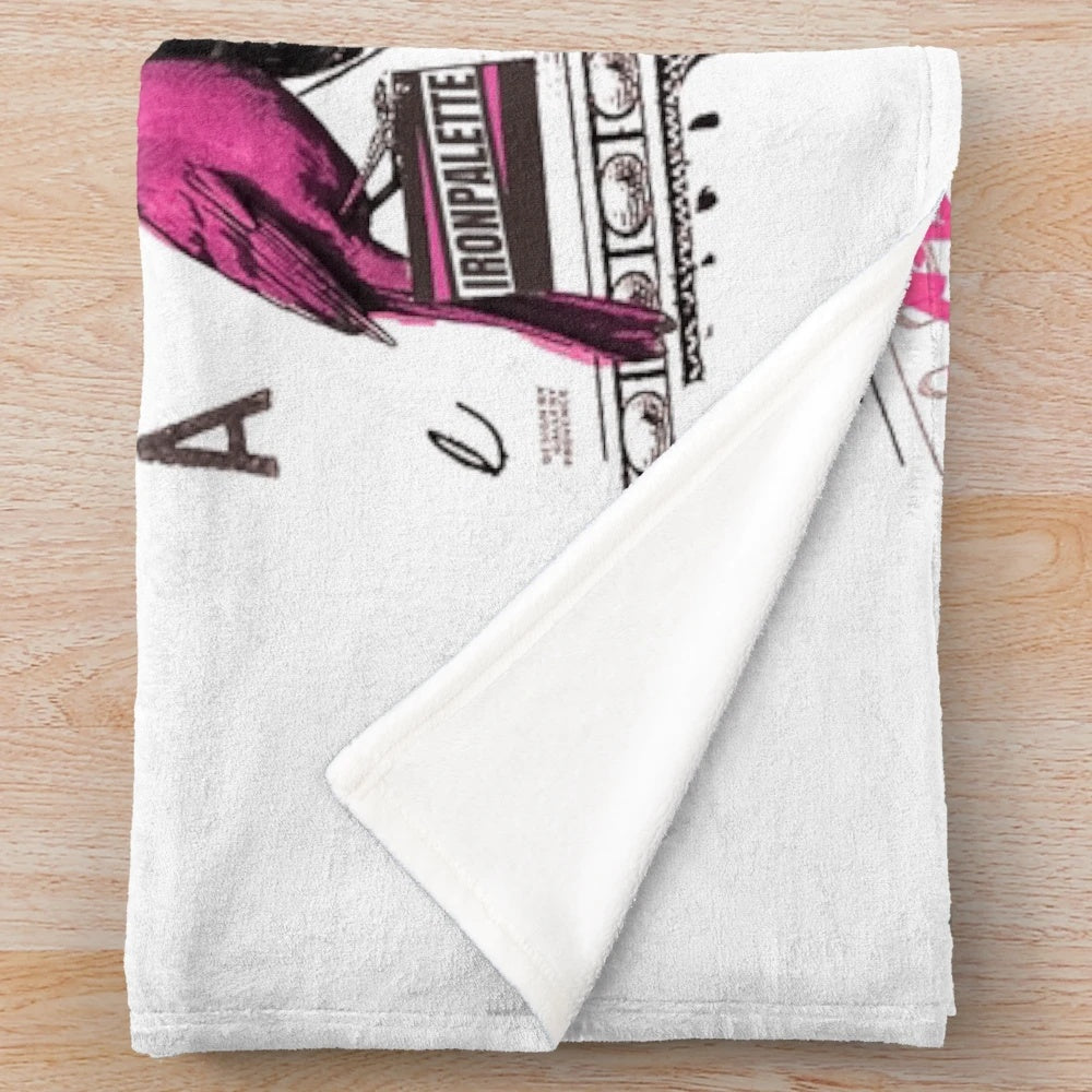 Vibrant plush blanket with hip hop inspired graphics and bold typography