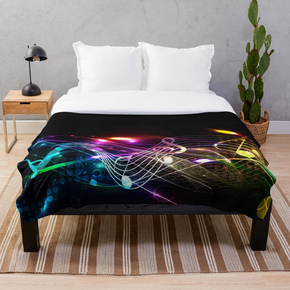 Colorful music notes plush blanket for music lovers