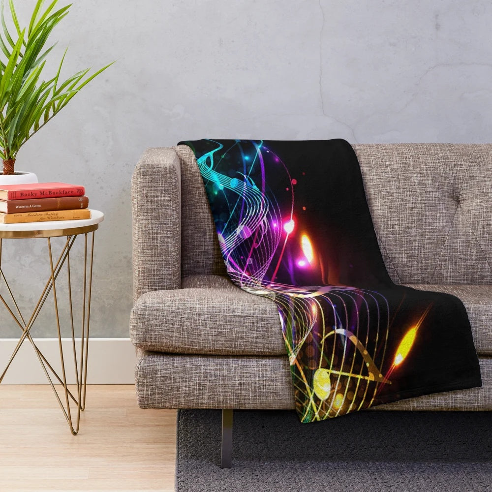 Colorful music notes plush blanket for music lovers
