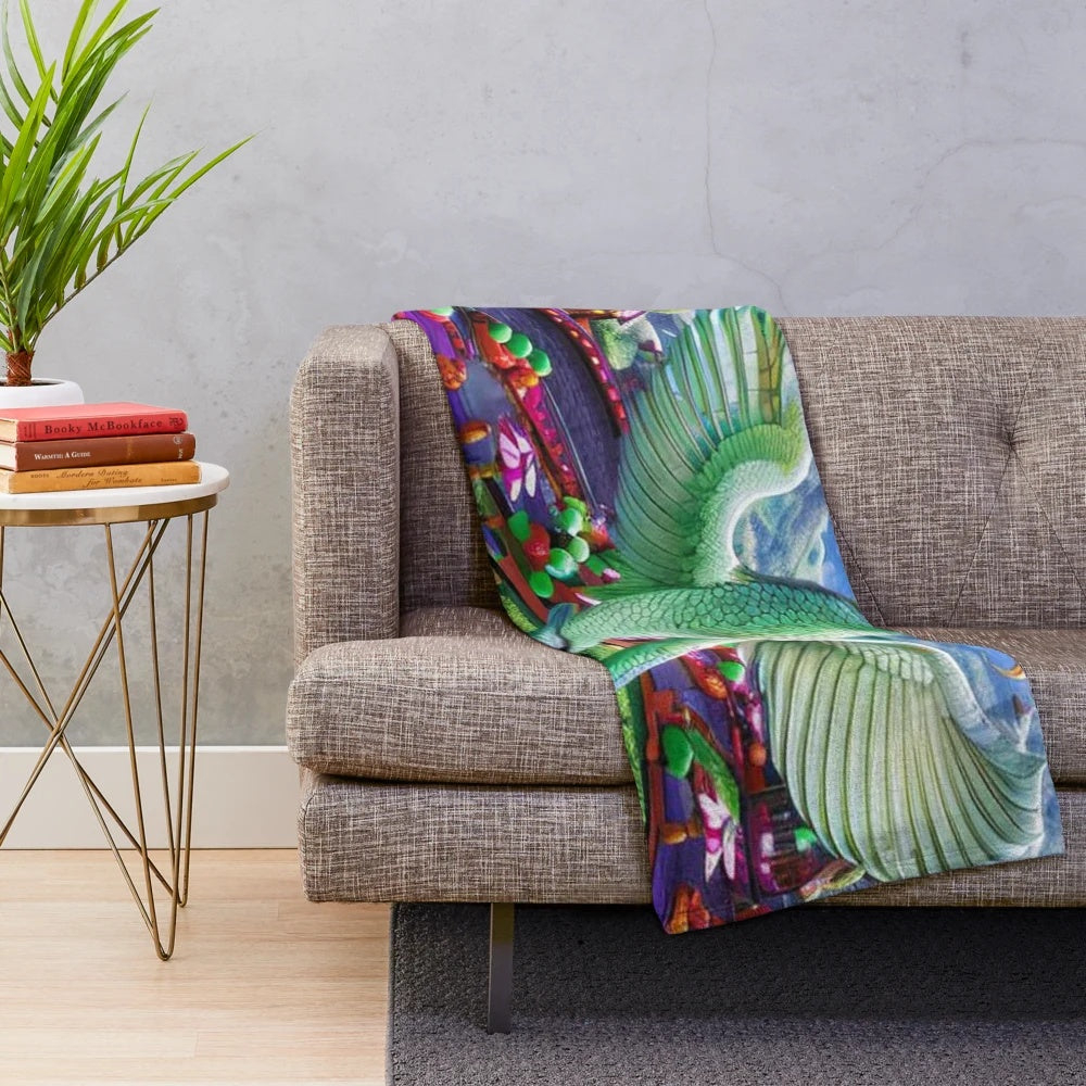Colorful mystical phoenix plush blanket with vibrant patterns