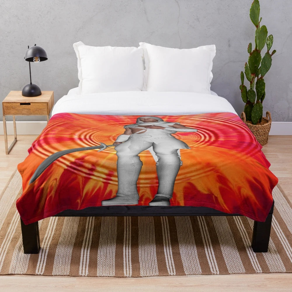 Magical sunset plush blanket with fantasy abstract patterns and nature-inspired design