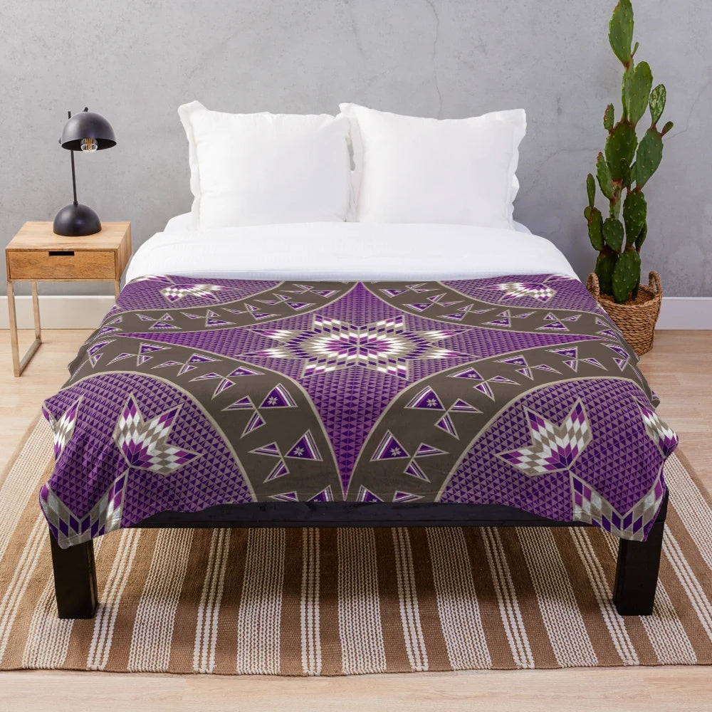 Native American inspired plush blanket with morning star and tipi design