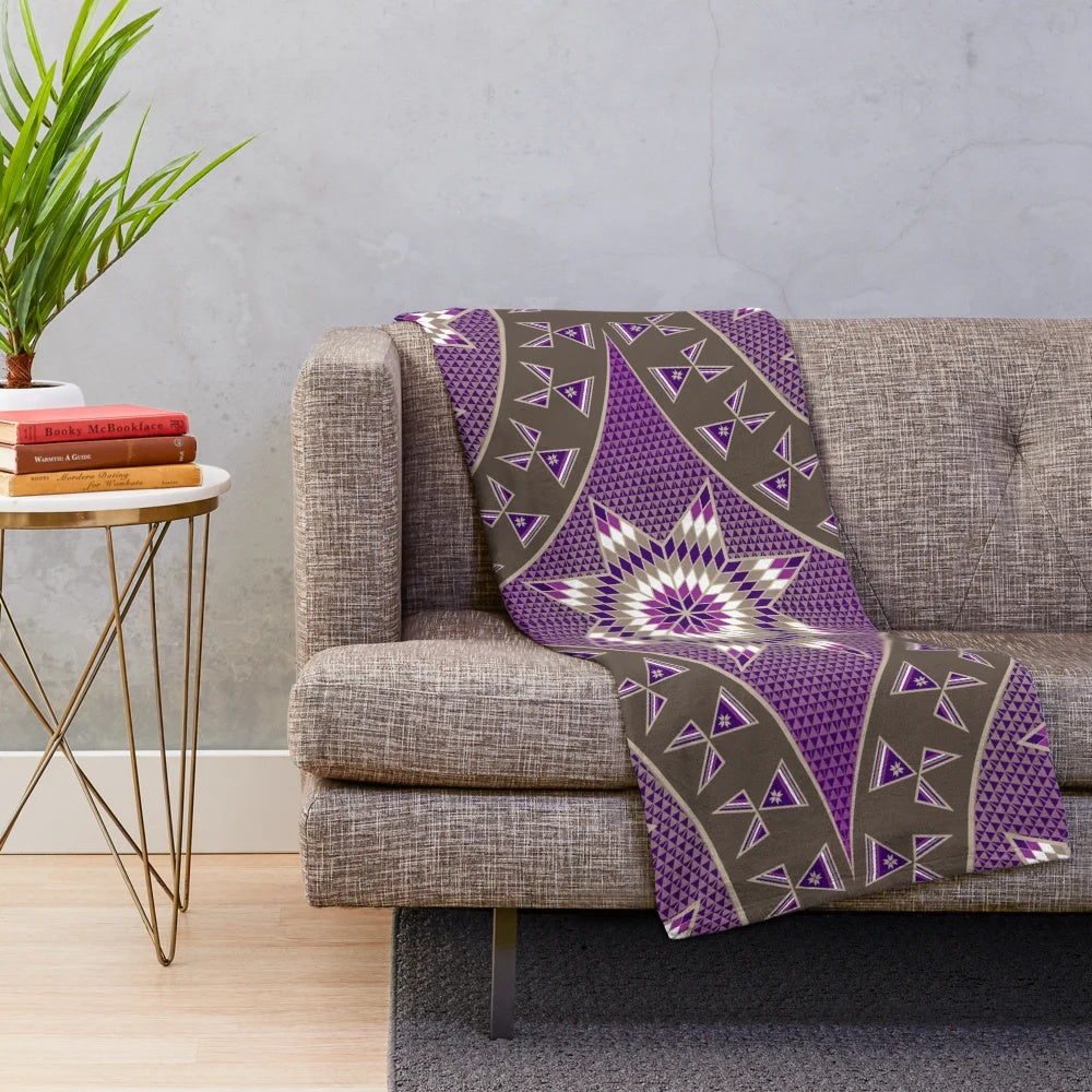 Native American inspired plush blanket with morning star and tipi design