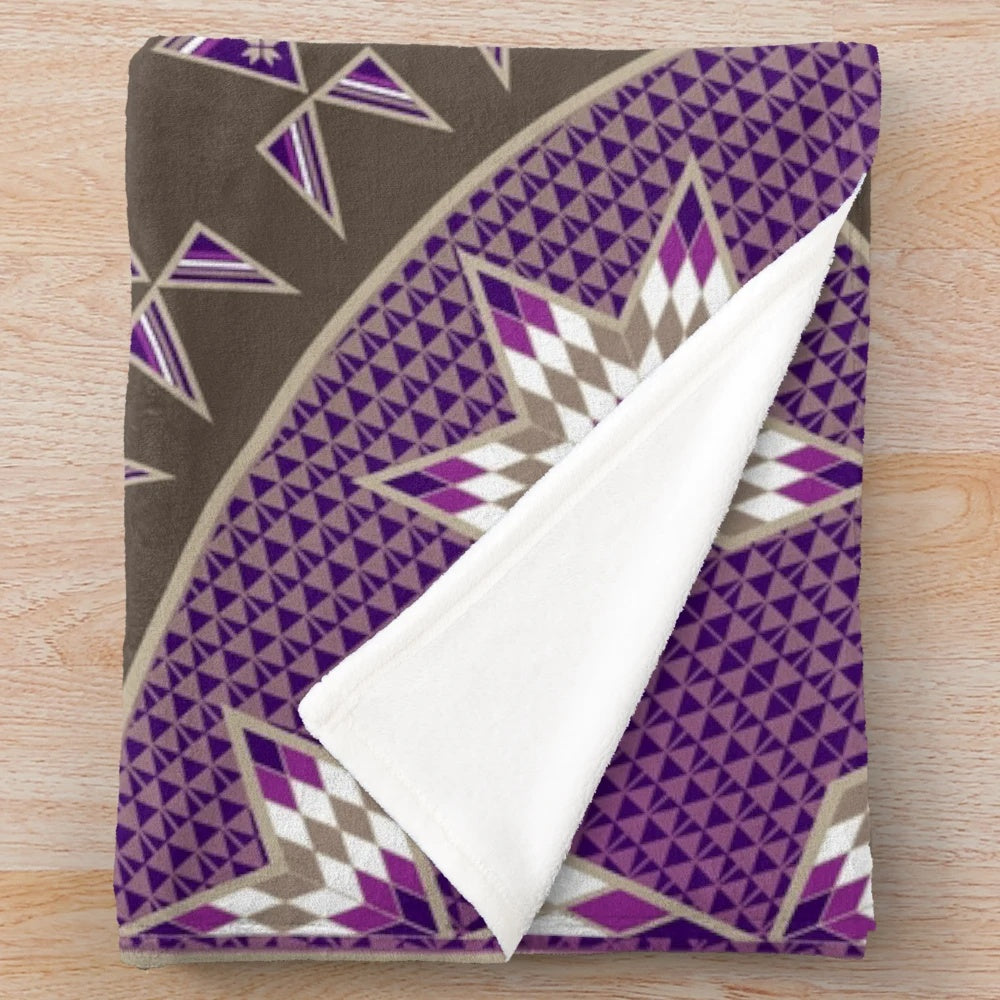 Native American inspired plush blanket with morning star and tipi design