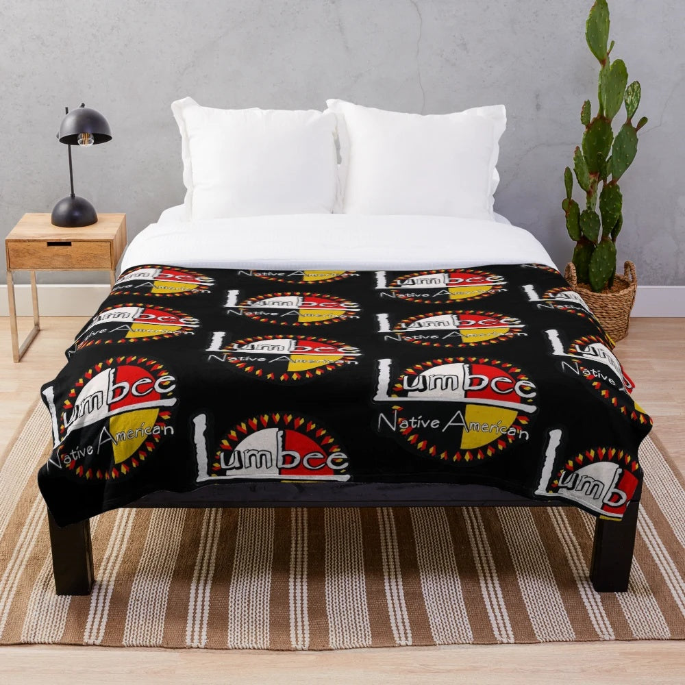 Lumbee-inspired plush blanket with native american symbols and colors