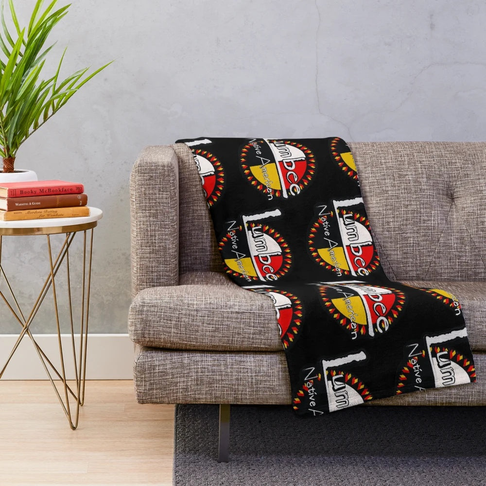 Lumbee-inspired plush blanket with native american symbols and colors