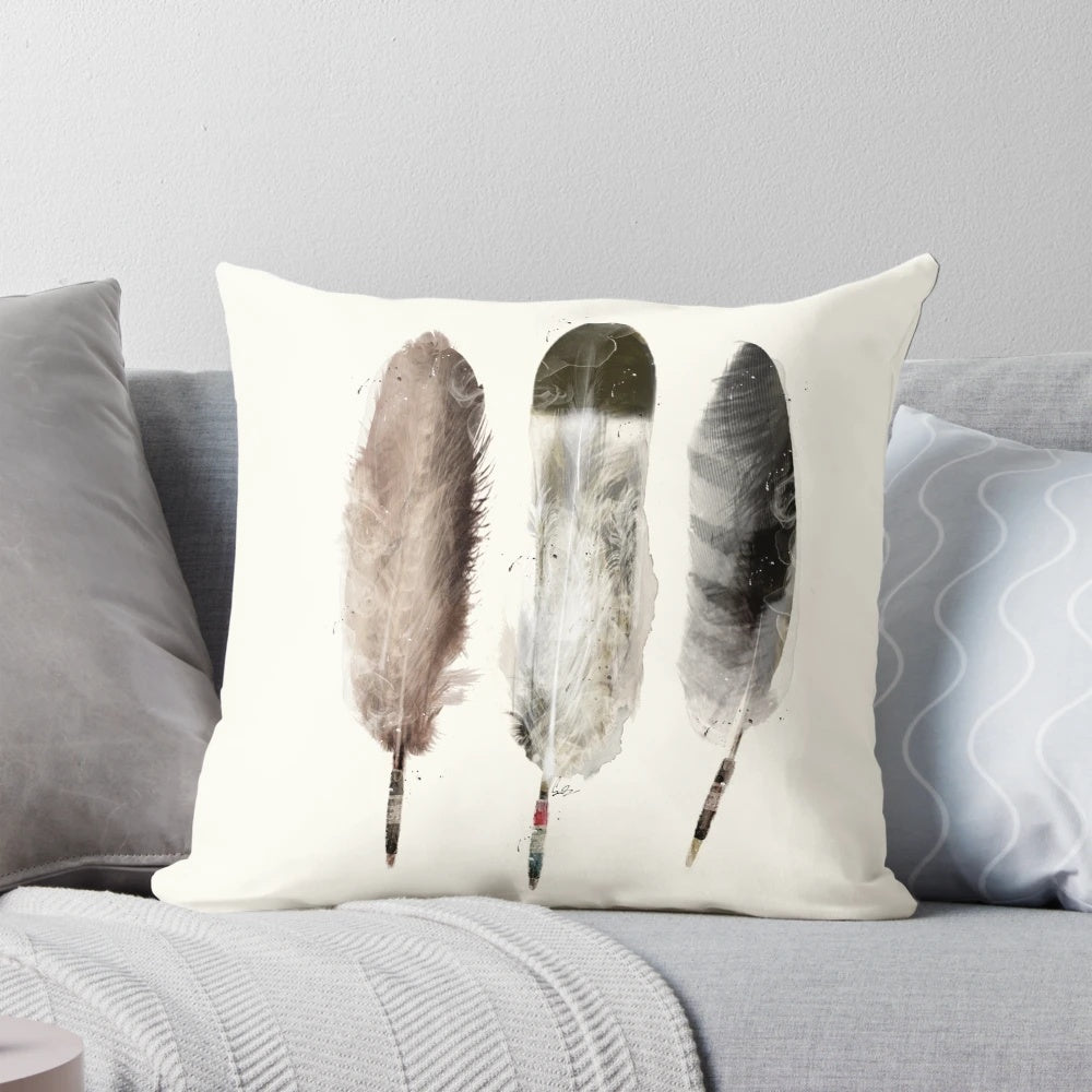 Colorful native eagle feather design on a soft, cozy pillow