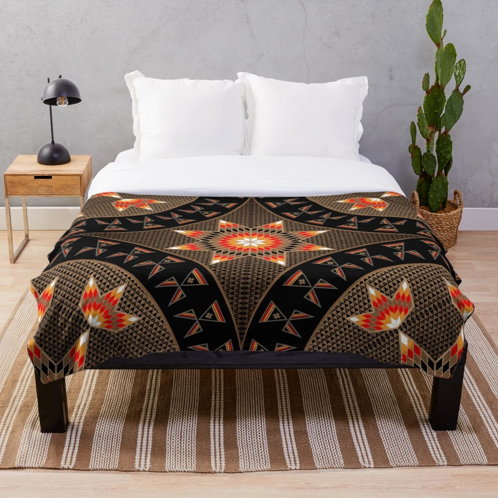 Native American inspired plush blanket with wildlife and celestial designs