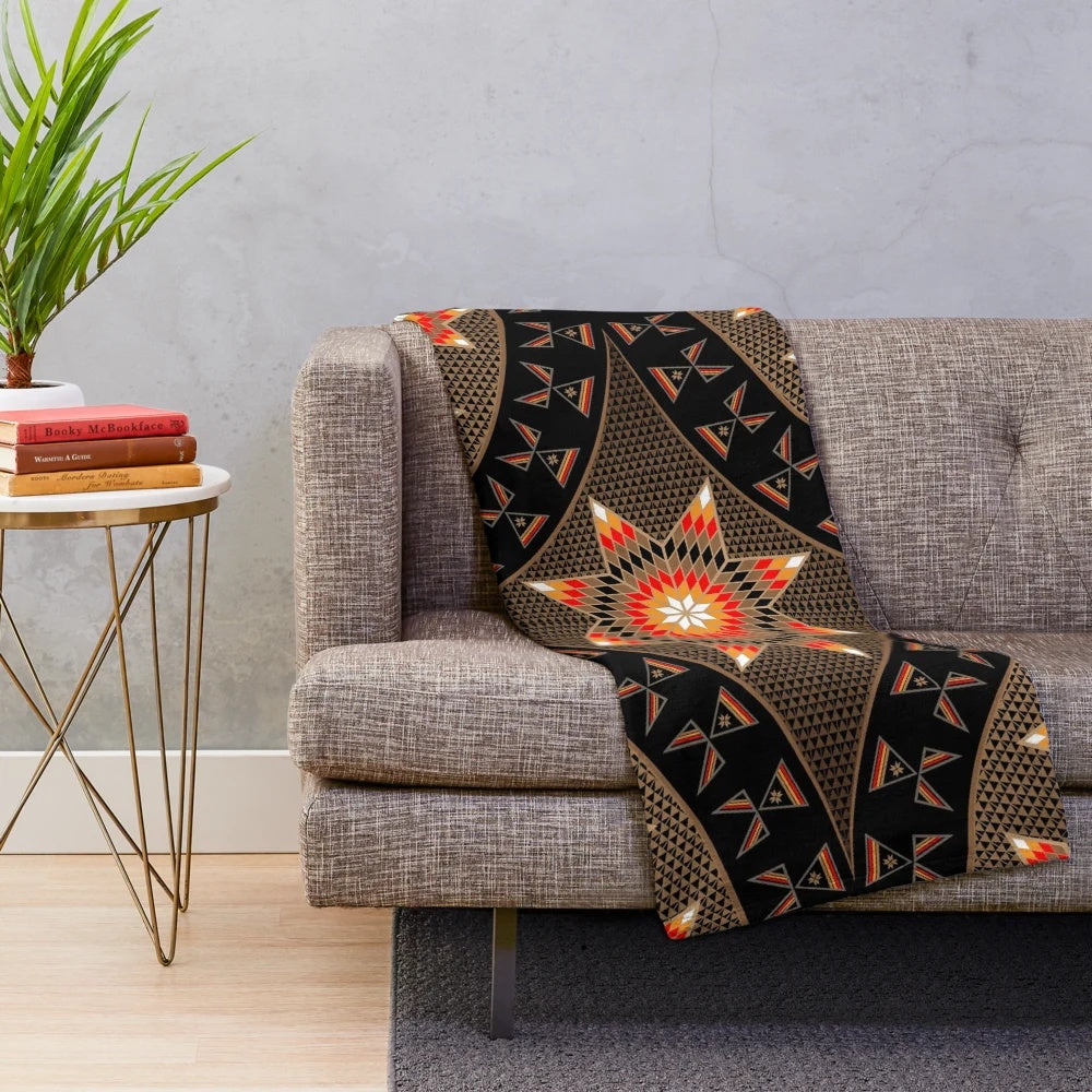 Native American inspired plush blanket with wildlife and celestial designs