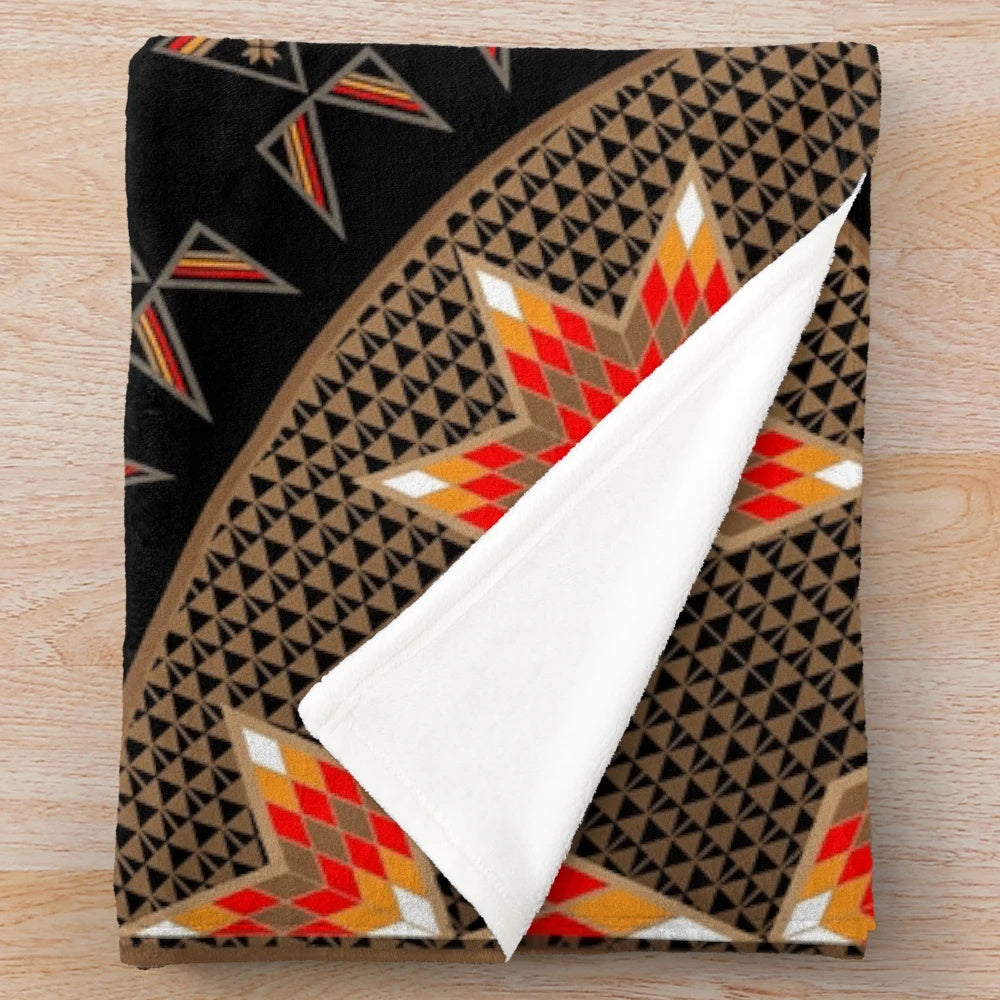 Native American inspired plush blanket with wildlife and celestial designs