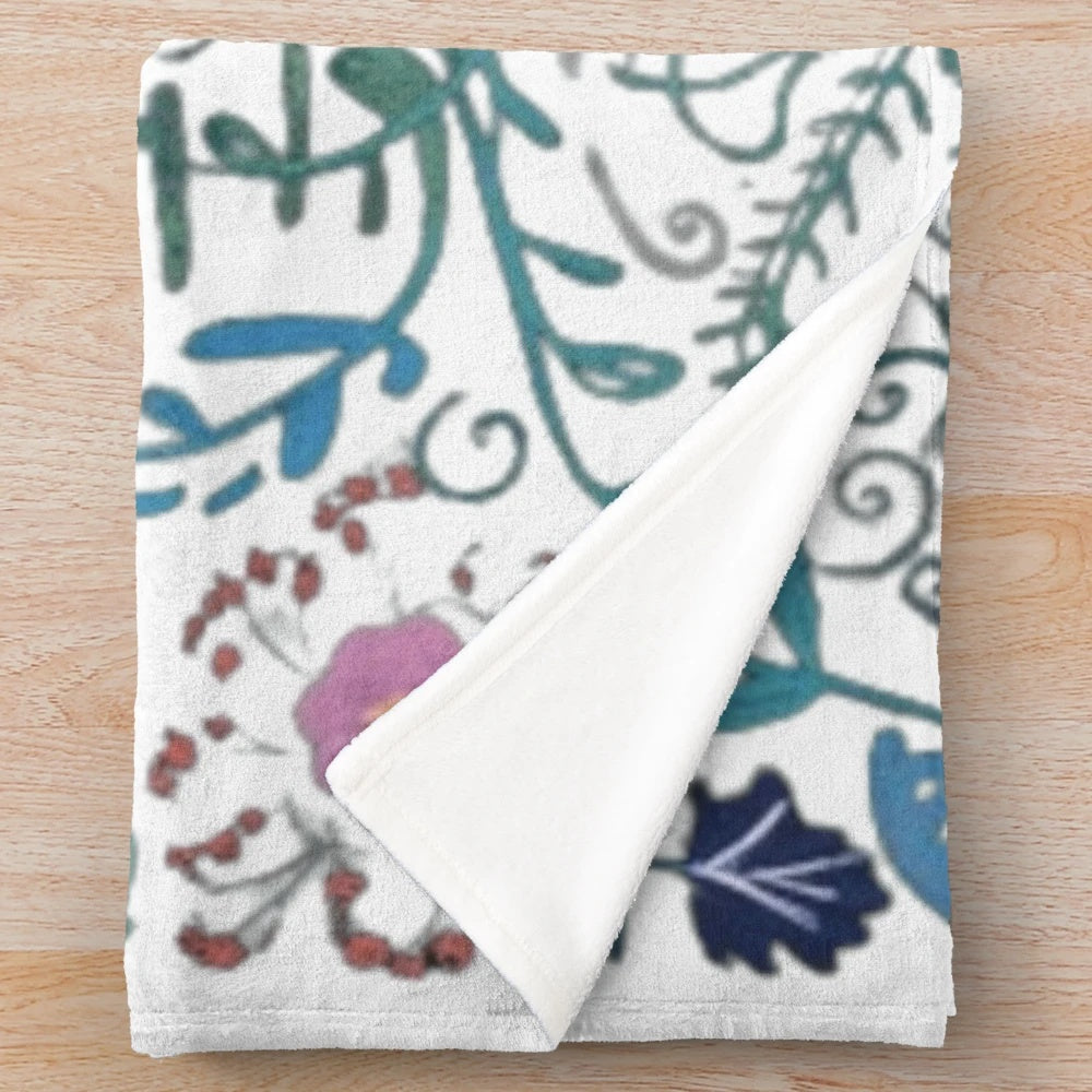 Colorful nature-inspired floral print plush blanket