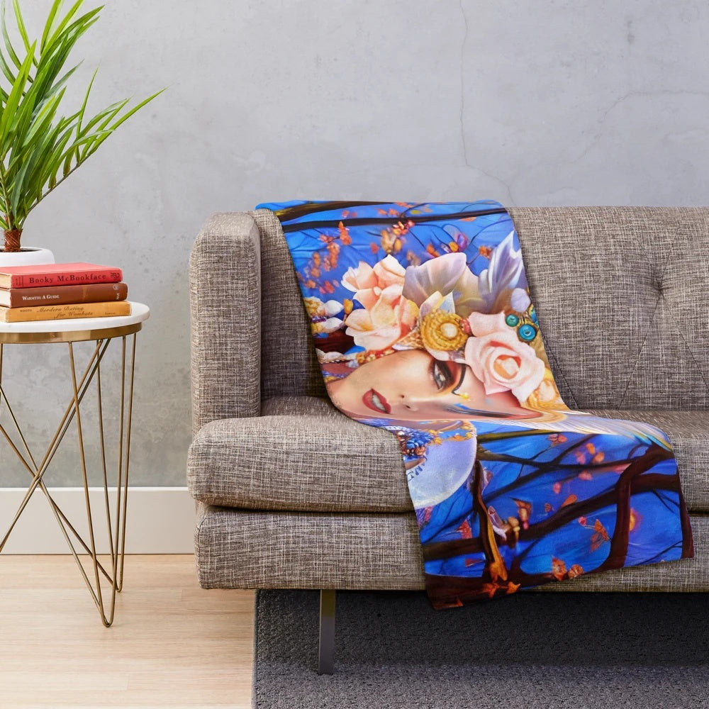 Colorful and artistic nature spirit plush blanket with floral and abstract patterns
