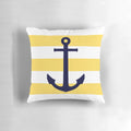 Mustard yellow and navy blue striped throw pillow with anchor design