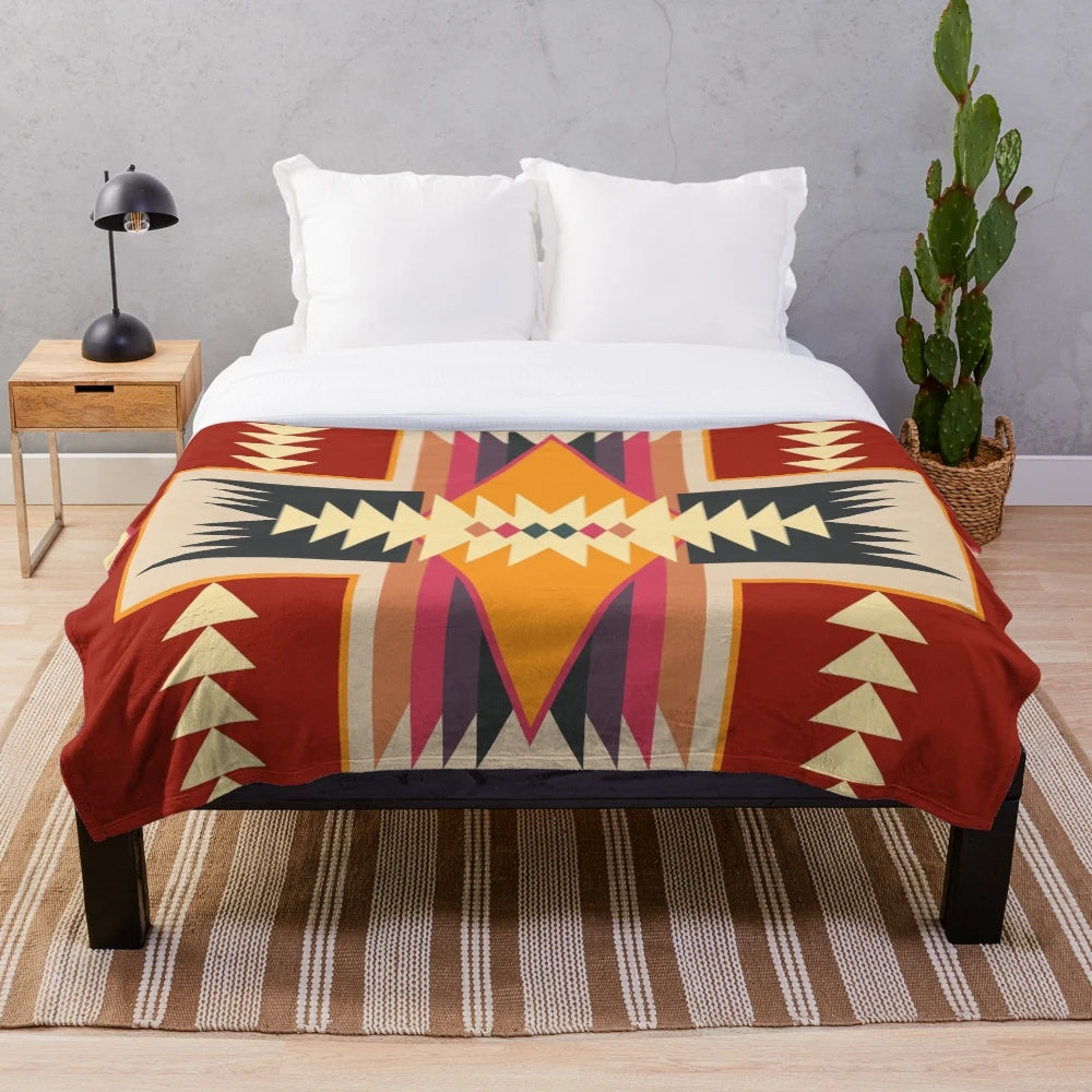 Navajo design plush blanket with geometric abstract patterns