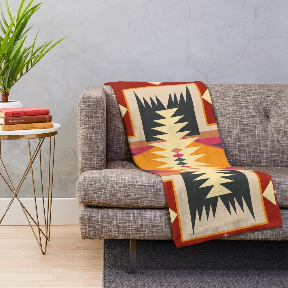 Navajo design plush blanket with geometric abstract patterns