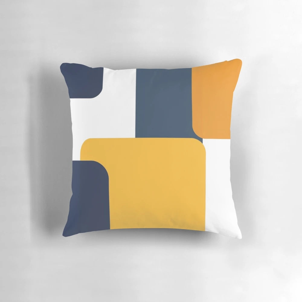 Vivid navy and yellow geometric square throw pillow for children's room decor