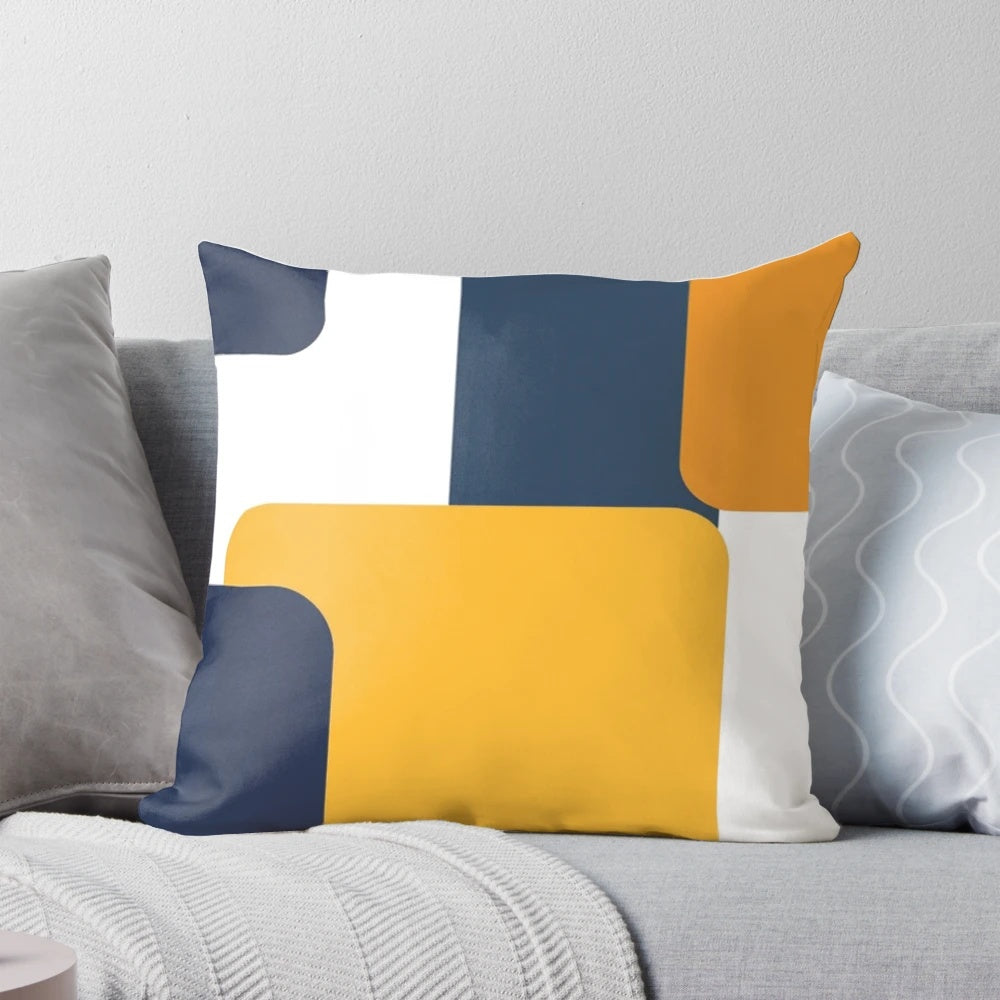 Vivid navy and yellow geometric square throw pillow for children's room decor