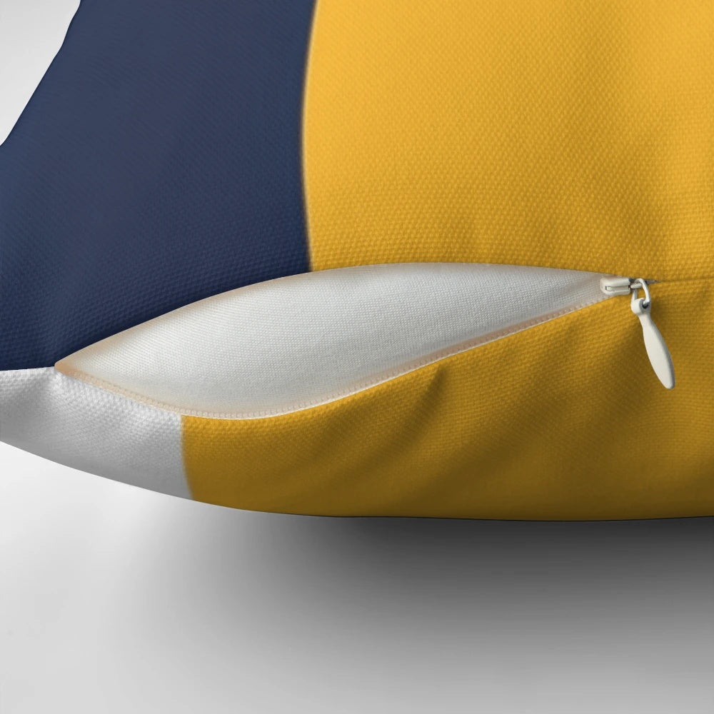 Vivid navy and yellow geometric square throw pillow for children's room decor